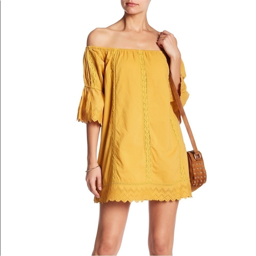 ANTHRO TULAROSA ISABELLA REVOLVE YELLOW EMBROIDERED TUNIC SHIFT MINI DRESS S